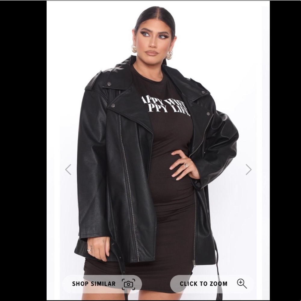 Oversized plus size faux leather motto jacket